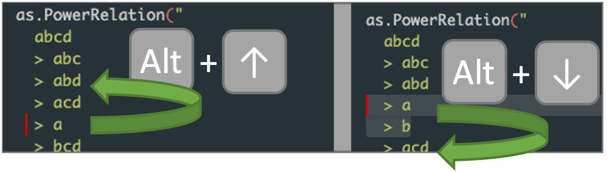 Using Alt+Up or Alt+Down to move one or more lines of code